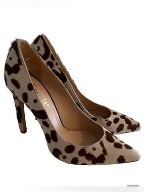 The Mode Collective Leopard Print Brown and Taupe Calf Hair Pointed Toe Pump